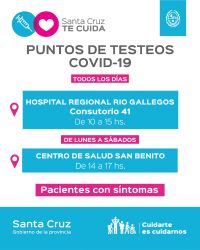Cambio de puntos de testeos por Covid-19 en Río Gallegos