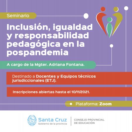 Convocan a participar del Seminario Inclusión, igualdad y responsabilidad pedagógica en la pospandemia