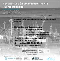 Darán a conocer el proyecto Reconstrucción del Muelle Sitio Nº3 del puerto de Puerto Deseado
