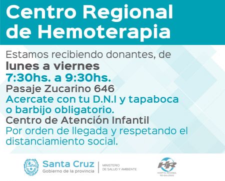 El Centro Regional de Hemoterapia Río Gallegos convoca a la comunidad a donar Sangre
