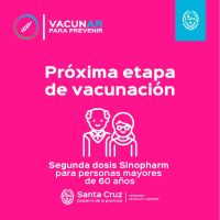 Vacunar para prevenir: Se habilitaron turnos para la aplicación de segundas dosis de Sinopharm a mayores de 60 años
