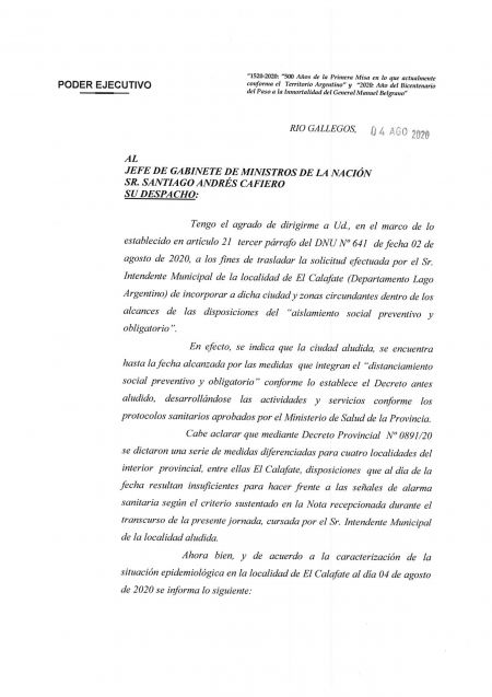La provincia elevó a Nación el pedido de El Calafate